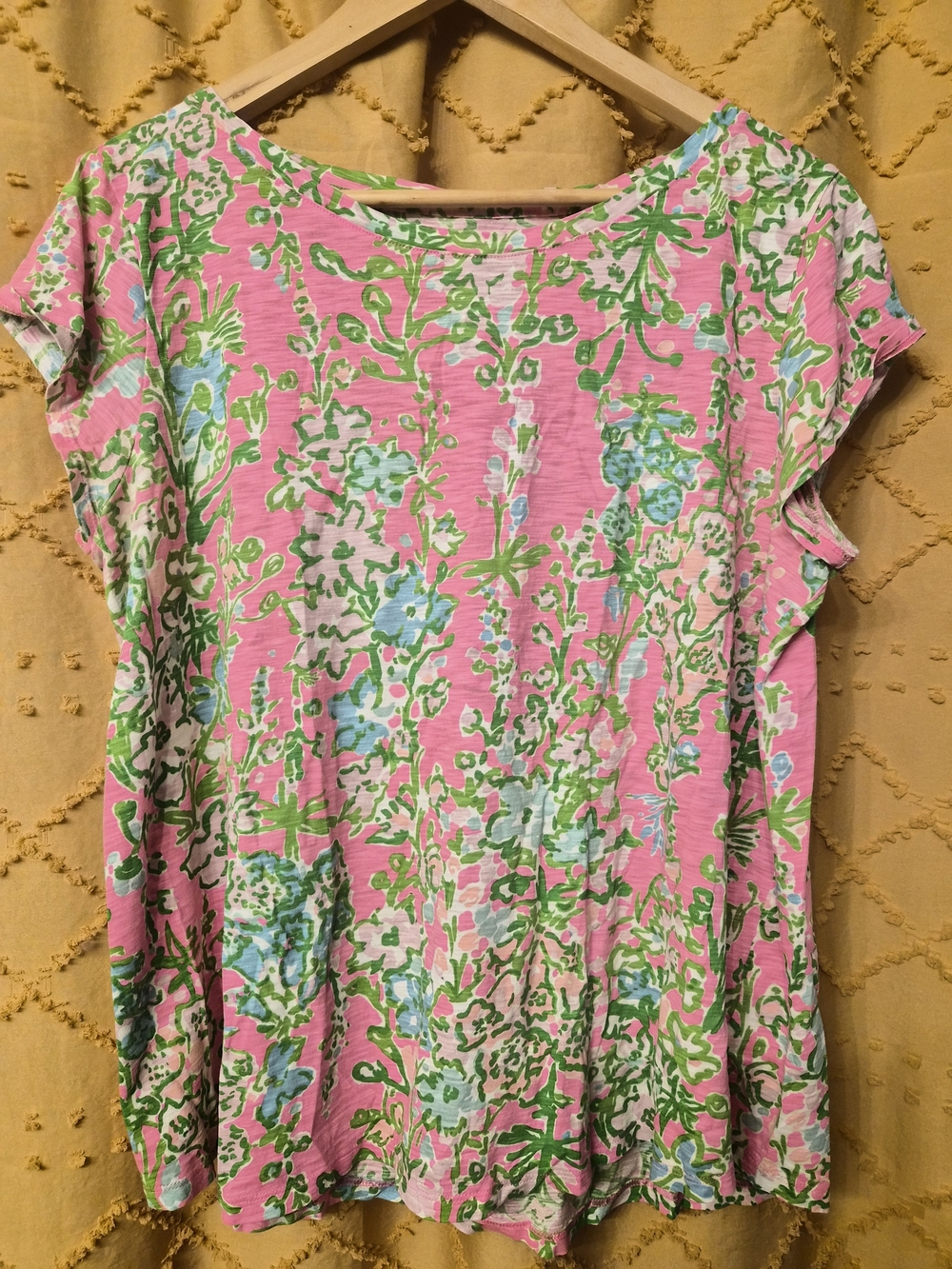 Lilly Pulitzer Pink Floral Short Sleeve Tee with Green & Blue Print